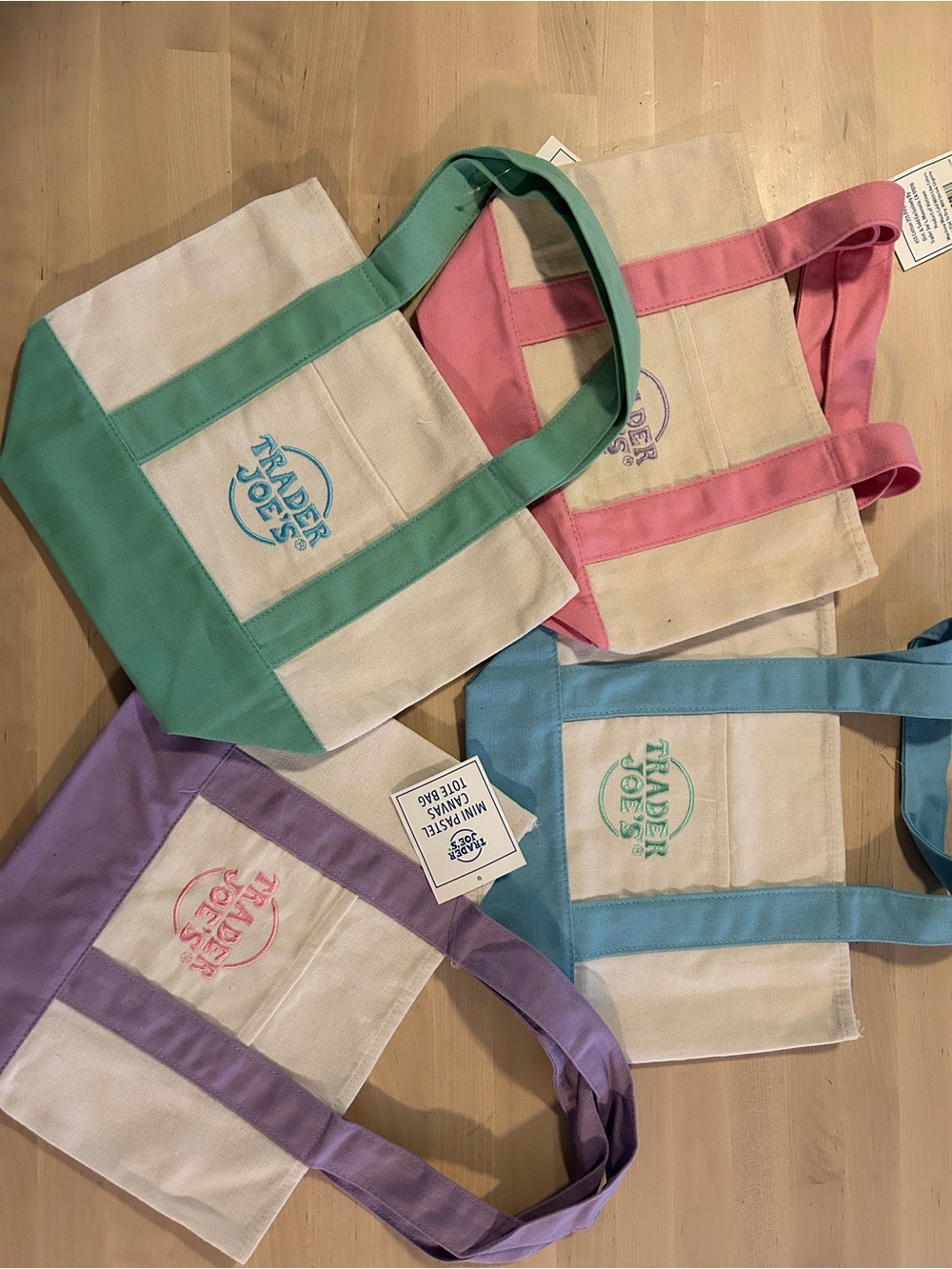 Trader Joe's Pastel Mini Canvas Tote - Mint, Pink, Lavender, Light Blue - Bulk